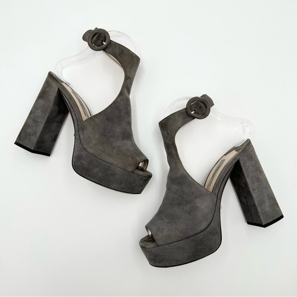 Prada Grey Suede Ankle-Wrap Platform Sandals - Picture 7 of 11